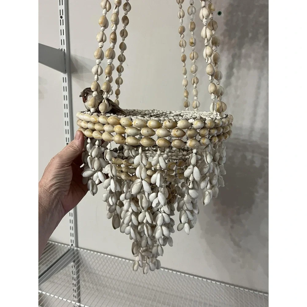 Bohemian Seashell Hanging Chandelier Mobile Coastal Decor Tiered Basket Birds